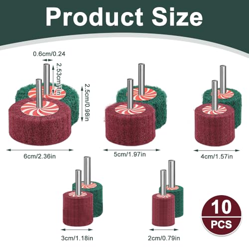 SGZIOO 10 Stück Fächerschleifer, 20/30/40/50/60 mm Vlies Schleifscheiben, Lamellenschleifer Schleifaufsatz zum Reinigen und Entfernen von Farbe und Oxid, für Bohrmaschine und Geradschleifer (6 mm)