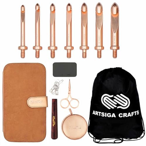 KnitPro Oasis Chunky Set Crochet Hooks 2 inch Size 5.5, 6.0, 6.5, 7.0, 8.0, 9.0, 10.0 mm Interchangeable, Stitch Markers, Measuring Tape & More, Fabric Case with Project Bag