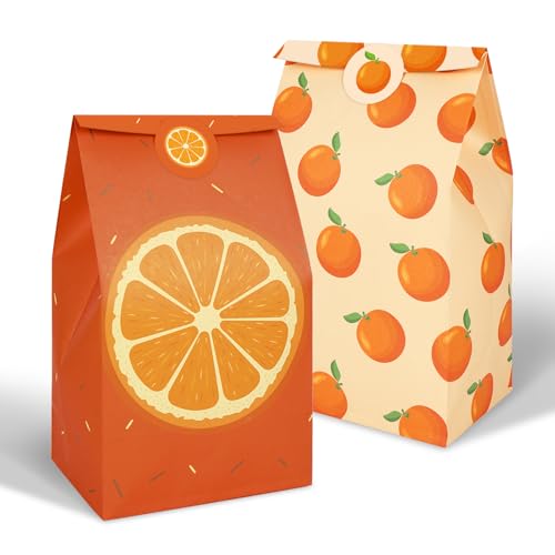 JarThenaAMCS 24Pcs Little Cutie Baby Shower Decorations Citrus Party Favor Bag Orange Fruit Paper Treat Bags with Tag Stickers for Gift Wrap Summer Birthday Supplies