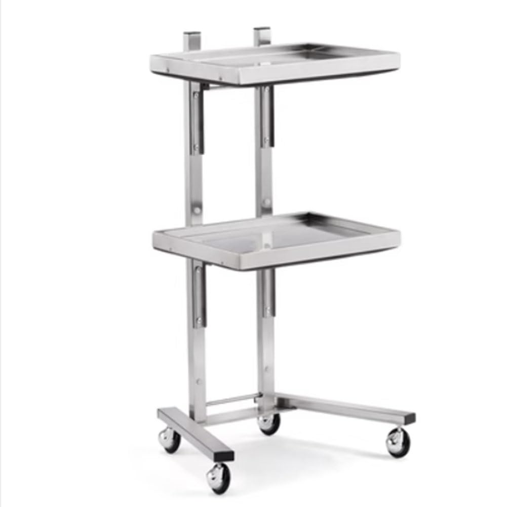 Carrito de salón de acero inoxidable, carrito plegable de 2 niveles con ruedas, con bandejas, equipo profesional para herramientas para el cabello, diseño compacto, 40 x 37 x 87 cm