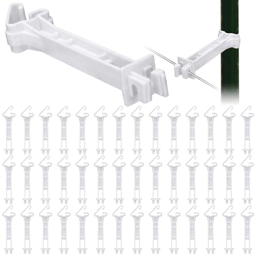 Image of Pangda 45 Pcs 5 inch Snap Type Insulator Electric Fence T Post Insulators Extended Snug Fitting T Post Electric Fence Wire Clips for Agricultural and Ranchers (White)