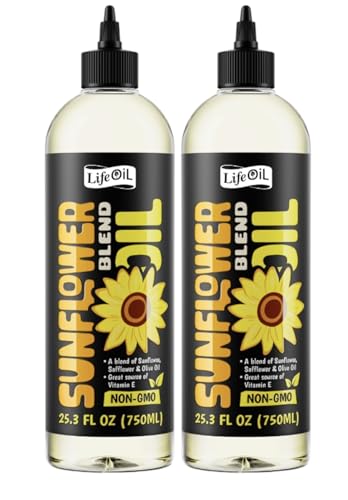 LifeOiL Sunflower Blend (Safflower & Olive) Oil Non-GMO, High-Heat Cooking Oil, 25.3 fl oz (750 mL), 2-Pack Squeeze Bottles