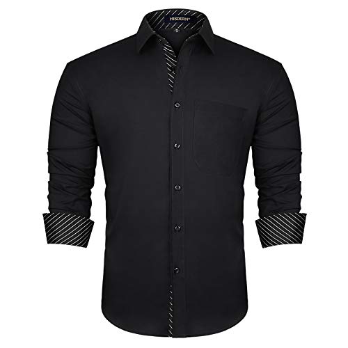 Image of HISDERN Mens Business Dress Shirts Long Sleeve Casual Button Down Shirt Formal Inner Collar Contrast Shirt for Men Wedding