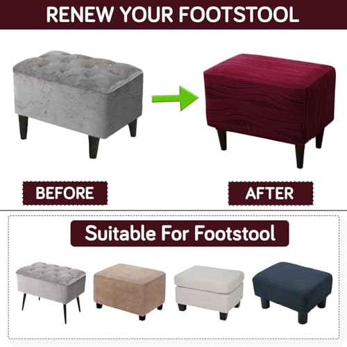 Image of HOKIPO Premium Knitting Jacquard 200GSM Stretchable Footstool Cover Ottoman Slipcover, 'Nestiva Series' Burgundy (AR-6236-BRGN)
