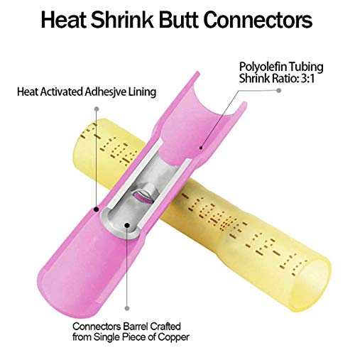 300 PCS Heat Shrink Wire Connectors Qibaok Insulated Electrical Terminals Kit Waterproof Marine Crimp Connector Assortment Ring Fork Spade Butt Splices