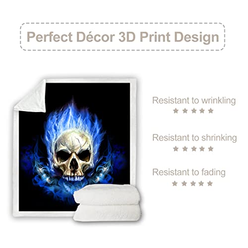 Sleepwish Blue Skull Fire Kids Throw Blanket Sherpa Flannel Fleece Reversible Blanket College Dorm Warm Blanket For Boys (Twin 60" X 80") #TOP4