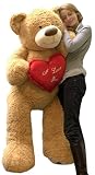 Big Plush I Love You Giant Teddy Bear 5 Foot Soft Tan 60 Inch, Holds Heart Pillow
