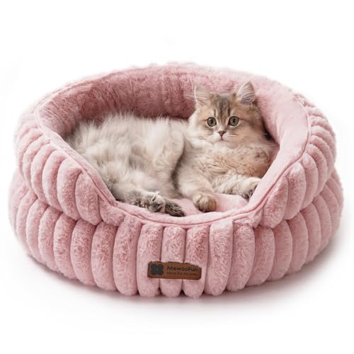MEWOOFUN Stilvolle Katzenbetten für Katzen, weiches rundes Hundebett für kleine und mittelgroße Hunde, waschbares, beruhigendes Haustierbett (Rosa, S)