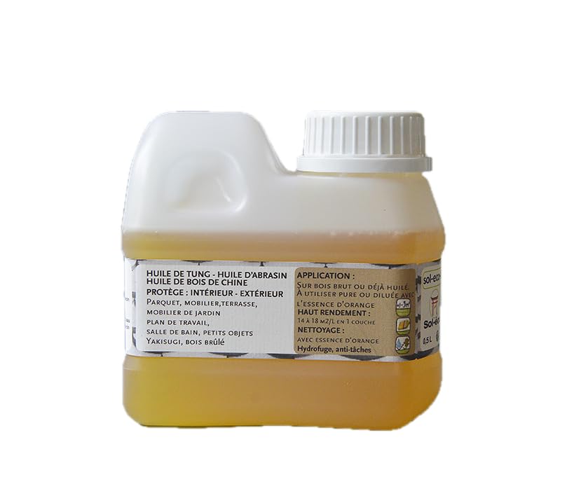 (Sol-éco) Pure Tung Oil | Protección y cuidado de la madera interior y exterior, incluso con contacto con alimentos, como muebles de jardín, encimera, terraza, cocina, tablas de cortar, madera de teca