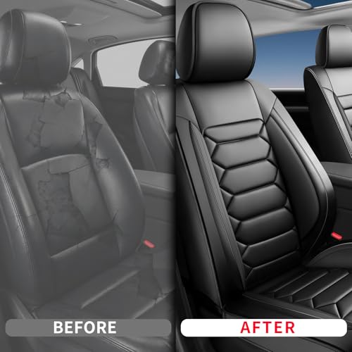 Image of Fit Sierra Car Seat Covers (Only Front 2 Seats) Compatible with GMC Sierra 1500 /2500 /3500 2000-2026-Full Coverage Breathable Leather, Airbag Compatible, Waterproof & All-Weather, Black