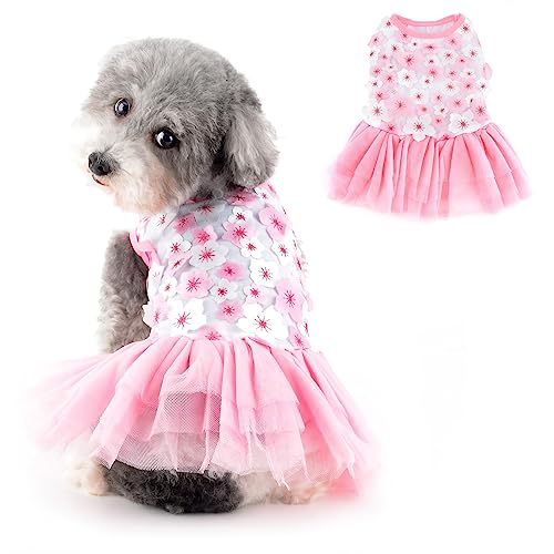 Ranphy Dog Princess Dresses for Small Dogs Girl Summer Floral Puppy Clothes Outfit Female Cat Tutu Skirt Yorkie Chihuahua Clothing, Pink, S