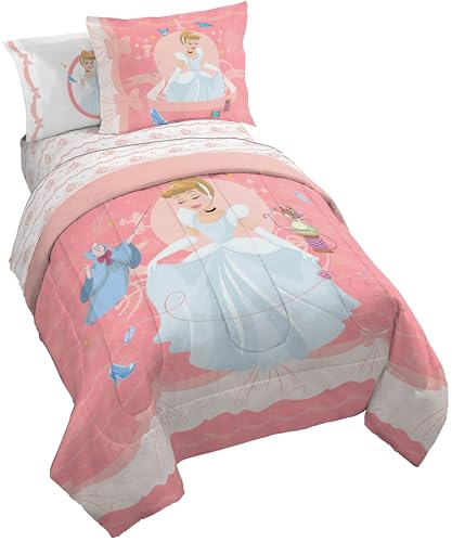 Image of Disney Princess Cinderella Twin Comforter Set 5 Piece Kids Bedding, Pink