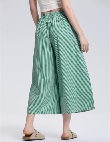 Image of LOMON Womens Wide Leg Capri Pants Gingham Plaid Culottes Summer Elastic Waist Palazzo Trousers Bottoms with Pockets