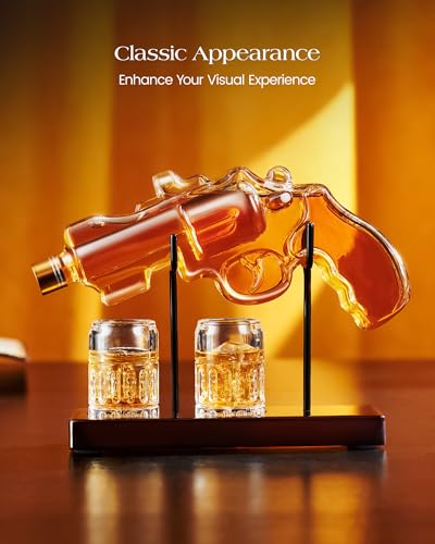 Gifts for Men Dad, Kollea Gun Whiskey Decanter Set with Glasses, Unique Birthday Anniversary Housewarming Gifts for Him Husband Grandpa, Cool Tequila Liquor Dispenser for Home Bar