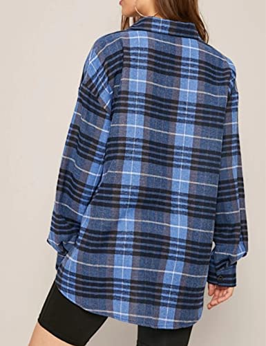 Image of HangNiFang Womens Flannel Plaid Shirts Oversized Button Shirts Blouse Tops