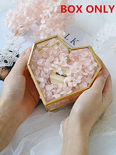 Small Glass Jewelry Box Clear Wedding Ring Box Heart Glass Trinkets Box With Lid Gold Glass Makeup Organizer Heart Shape Desktop Display Box Glass Case Lidded Treasure Box For Home Décor #TOP6