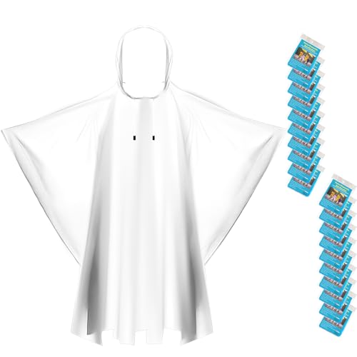 8 & 20 Pack Disposable Rain Ponchos for Adults/Youth - 6 Color Waterproof PE Hooded Raincoats, Drawstring, Emergency