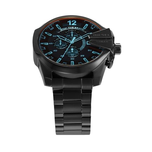 Diesel Montre pour homme Mega Chief, mouvement chronographe, boîtier en acier inoxydable noir de 59 mm avec bracelet en acier inoxydable, DZ4318