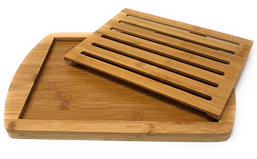 MGE - Planche à Pain avec Compartiment Ramasse Miette - Planche à Découper avec Grille Amovible - 36 x 25 cm