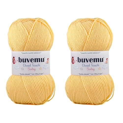 Image of Cloud Touch Baby - DK Weight Soft Anti-Pilling Yarn for Baby Clothes, Blankets & Amigurumi Crochet & Knitting, 90% Acrylic 10% Viscose derived from Bamboo, 3.53 Oz / 262 Yards (Light Yellow) (2 Pack)