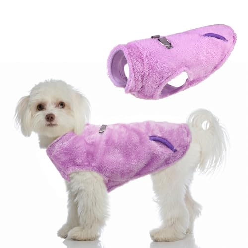 SCENEREAL Fleece Vest Dog Sweater, Dog Jacket with Harness Built in Pocket for Small Medium Dogs, Pet Cold Weather Coat with Soft Lining, Plush Warm Pullover Clothes for Puppy Boys Girls