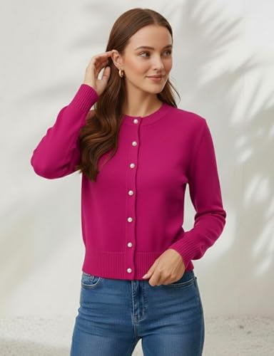 Image of Women's Casual Slim Fit Cardigan Sweaters Long Sleeve Button Down Lightweight Waist Length