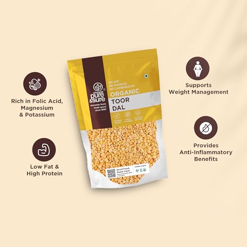 Image of Pure & Sure Organic Toor Dal - 500 gm | 100% Natural & Premium Arhar, Tur, Tuar Dal | Rich in Proteins & Fibers | Unpolished & Unadulterated