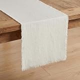 KINGSTONE 14 x 72 Inches Frayed Edge Table Runner, 270G Heavyweight Sand Washed Slub...