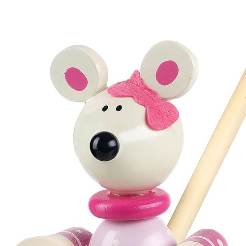 Image of Orange Tree Toys Pink Mouse Push Along | Colorful Wooden Toy for Toddlers Age 1+, Sustainably Made, Encourage First Steps & Develop Key Motor Skills