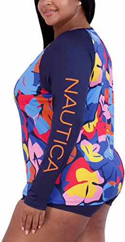 Image of Nautica Women's Long Sleeve Rashguard - Quick-Dry, UPF Protection, Swim Shirt, Pool, Beach, Hiking, Yoga, Volleyball