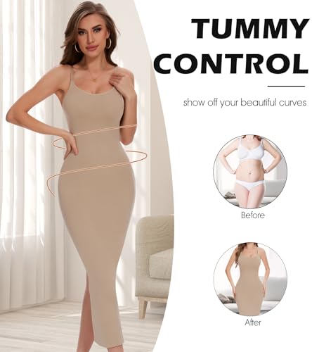 Shapewear Slip Dress for Women Tummy Control Full Slip for Under Dresses Black Slip Dress Back Slit Long Dress3