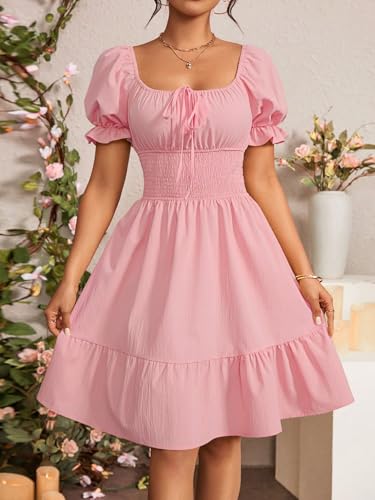 Robe de soubrette trapèze Floerns noire à manches bouffantes - 3
