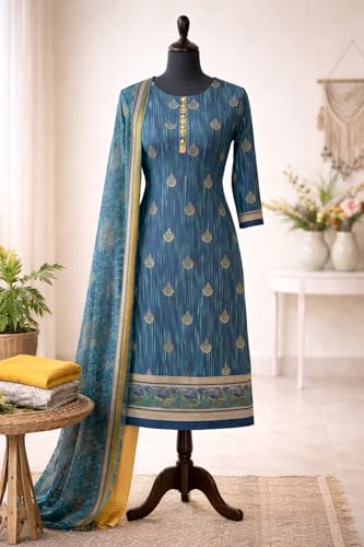 Image of Women's Cotton Blend Unstitched Kurti Set for Women | A-Line Style Dress Material | 2-Piece Traditional Ethnic Wear Suit Fabric