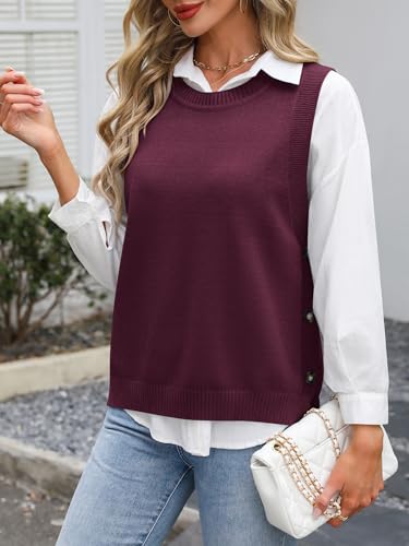 Image of ANRABESS Womens Sweater Vest Summer Sleeveless Crewneck Ribbed Knit Side Button Loose Pullover Tank Tops 2026 Fall Outfits