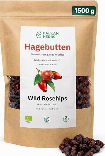BIO Hagebutten ganz 1500g. getrocknet Früchte Wildsamlung aus EU Hagebuttentee (Rosa canina tot.) von Balkan Herbs