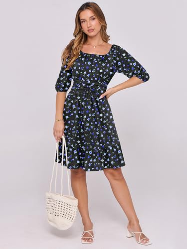 Image of ANRABESS Womens Lantern Short Sleeve Square Neck Casual Flowy Mini Dresses 2026 Holiday Summer Spring Beach Vacation Clothes