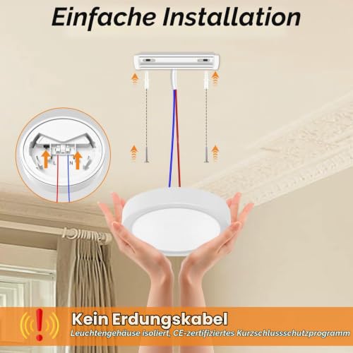 slochi LED Deckenleuchte Flach, 3Farben - 3000K/4000K/6500K, 900LM Ø12CM Klein Deckenlampe… – Ansicht 6