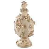Elegante oggetto decorativo in resina con finitura anticata, ideale per eleganti spazi abitativi. La forma di anfora e il motivo corallo e conchiglia conferiscono fascino marittimo.