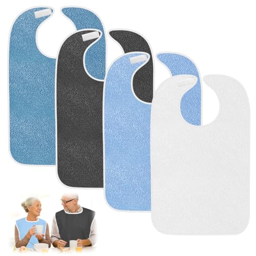 HIKPACKER Baberos Adultos 4 Piezas, Reutilizables Babero Adulto Para Comer, Lavable y Duradero, Con Velcro 75 cm X 45 cm, Protector De Ropa Para Mayores, Mujeres y Hombres Personas, Discapacitados
