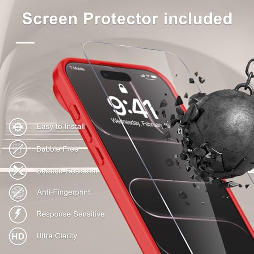 Image of YENAPOON for iPhone Air Case, Matte Magnetic Phone Cover [with 1 Screen Protector] [Support for MagSafe] [Shockproof Military Grade Protection] Translucent Frosted Back, Red