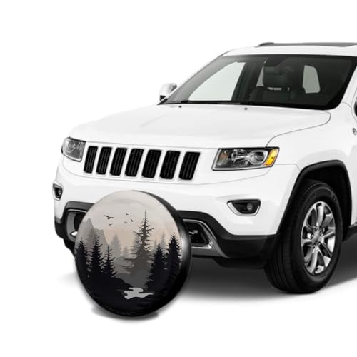 Image of Abstract Moon Tire Cover Mountain Tree Spare Tire Cover Waterproof Dust-Proof Universal Protection Jeep Tire Covers Fit for Jeep Wrangler Trailer RV SUV Truck Camper Travel Trailer Accessories 15 Inch