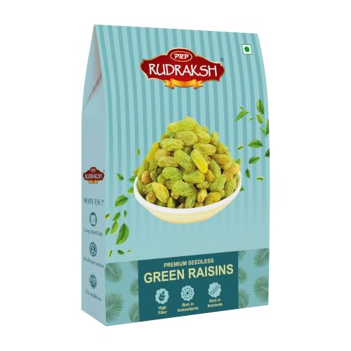 Image of PRP Rudraksh Premium Seedless Green Raisins 500gm | Naturally Sweet Kismis | High Fiber | Rich in Antioxidants | No Preservatives | Soft & Juicy Dry Fruits | Healthy Snacks for Kids & Adults
