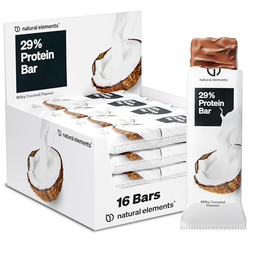 natural elements Proteinriegel Milky Coconut Geschmack – Low Sugar Eiweißriegel – 13g Protein und 167kcal pro Riegel – 16x45g, vegetarisch, ohne Palmöl – in Deutschland laborgeprüft