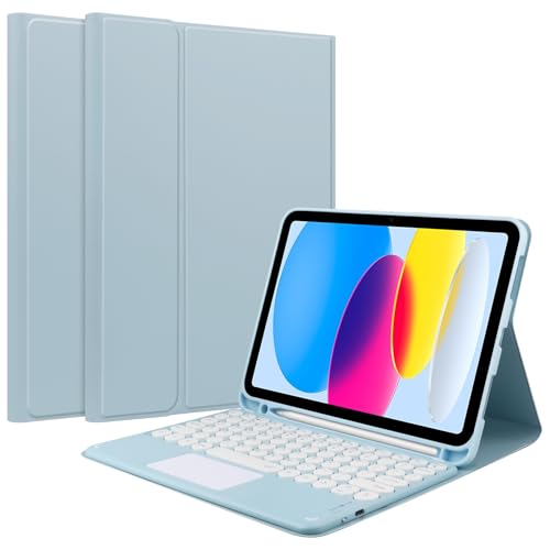 iPad キーボード ケース ペンシル収納 iPad 10.9 第10世代 カバー アイパットエアー プロ 丸型キー タッチパネル搭載 ペン収納 iPad ケース Bluetooth ipad キーボード ケース カバー アップルペンシル収納 耐衝撃 パス