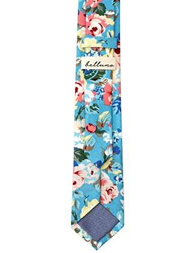 Image of BELLUNO Men's Cotton Floral Skinny Tie, 2.5 inch Width, with Gift Box