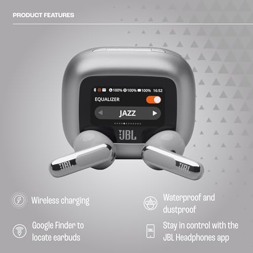 Image of JBL Live Flex 3,Hi-Res Audio True ANC TWS,Smart Case with Touch Display,50H Playtime,Wireless Charging,6 Mic,Multipoint Connection,Ip55 Proof,in Ear Headphones App,Personi-Fi 3.0(Silver)
