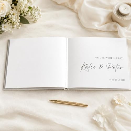Libro de invitados de boda personalizado blanco recuerdos de firmas de compromiso grabados 7