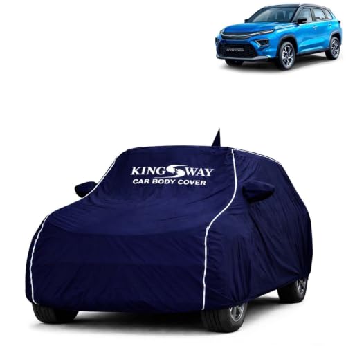 Image of KINGSWAY Super Waterproof Car Cover Only with Urban Cruiser Hyryder (Year 2022 Onwards) | Mirror and Antenna Pockets | All Weather Car Body Cover with Silver Piping | Blue
