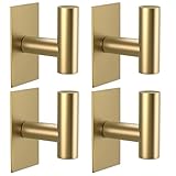 VAEHOLD Wall Towel Hooks, Heavy Duty Sticky Holder Waterproof Towel Hooks for Hanging Coat, Clothes, Closet Hook Wall Mount for Kitchen (Gold, 4 Pack)