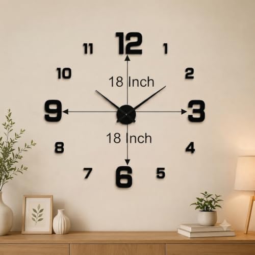 Image of RAPAL Frameless DIY Wall Sticker Clock (55 x 55 cm) - Decorative 3D Number Stickers for Living Room and Bedroom (DIY5 dhamo)